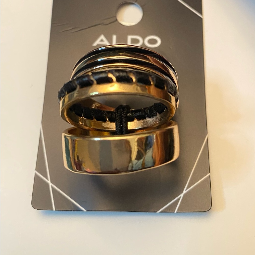 Aldo Gold-tone & Black 3 Ring Set Size 13